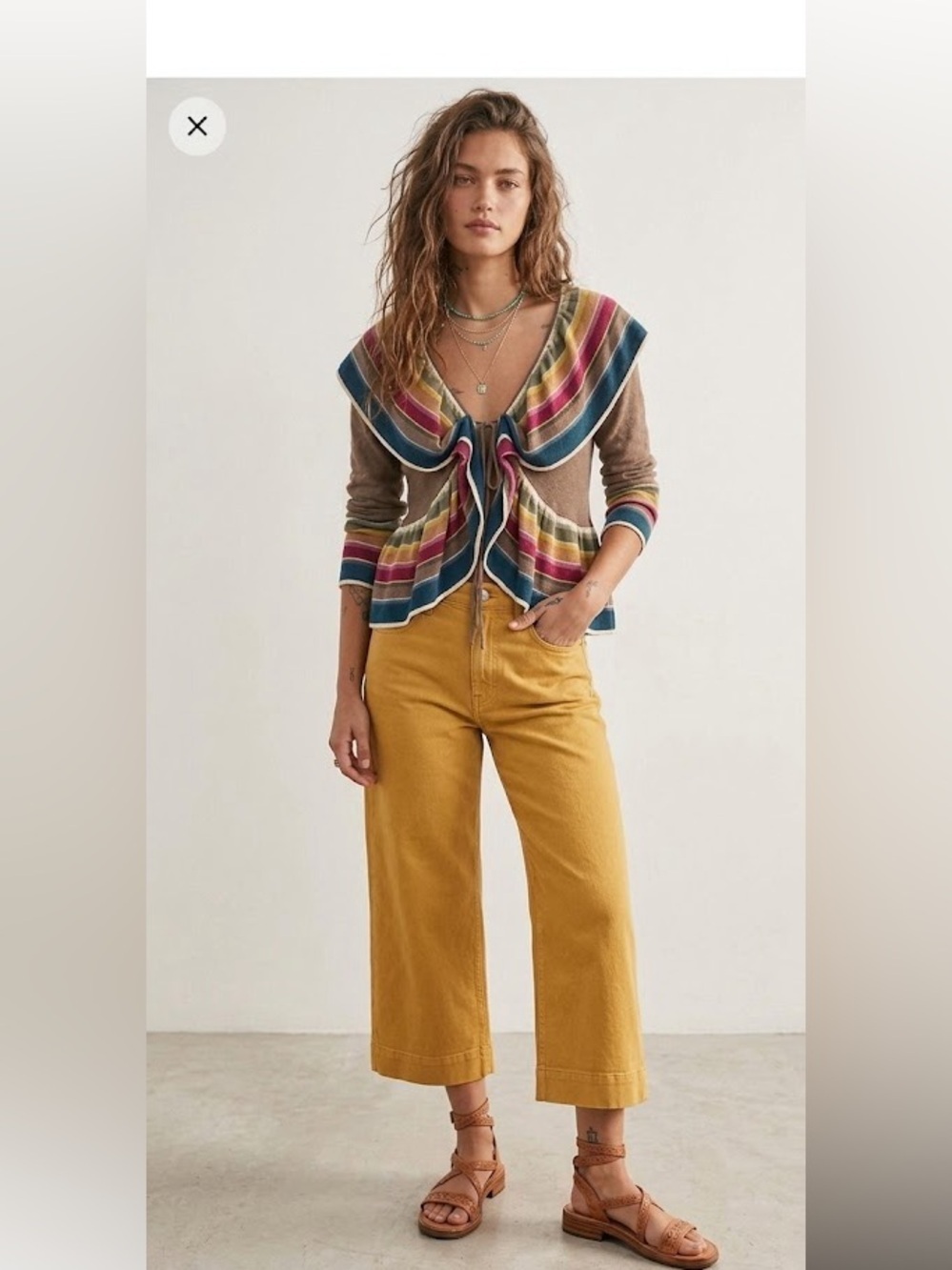 Kenzo Brown Colorful Stripe Ruffle Peplum Tie Front Cardigan Sweater Small - Picture 2 of 16